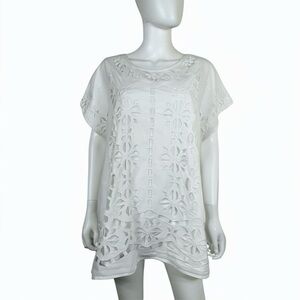K. Jordan White Laser Cut Design Cotton Blouse